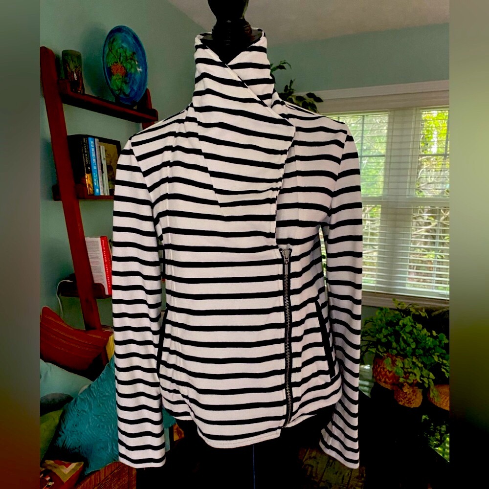 Gap Navy & White Striped Moto Jacket Size Small.